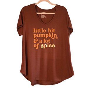 V Neck Short Sleeve Pumpkin Spice T Shirt Size XL